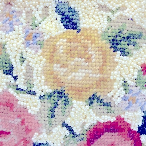 Vintage Ivory Seed Bead Beaded Evening Bag Beautiful Floral Design Newport News - Picture 11 of 13